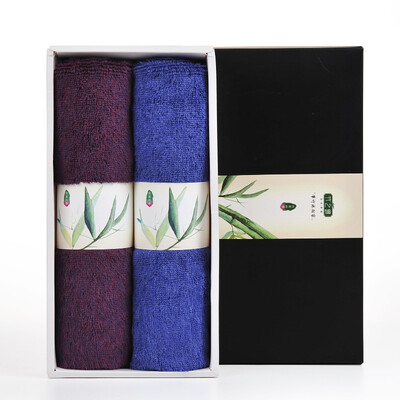 

Bamboo Brocade towel gift box bamboo fiber color spinning high-end business towel set gift box towel 2 Pack 35 76cm 125g