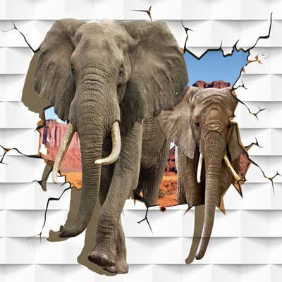 

Custom 3D Stereoscopic Animal Elephants Broken Wall Mural Kids Bedroom Living Room Backdrop Wall Decor Papel De Parede Infantilb