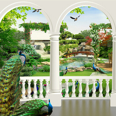 

Custom Photo Wallpaper Large HD 3D Stereoscopic Dream Bird Peacock Palace Gardens Mural TV Living Room Sofa Background Wallpaper