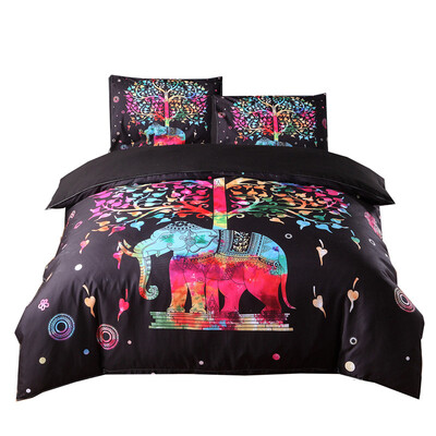 

IDouillet Duvet Cover Set&2 Pillowcases Microfiber Mandala Elephant&Tree Pattern Red&Black Full Twin Queen King Size