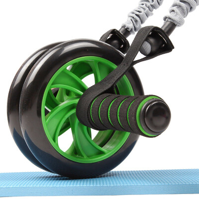 

Kisson KANSOON sit-ups fitness equipment pedal pulls four rounds of healthy belly round sets of leather pull rope puller abdominal muscle wheel set green