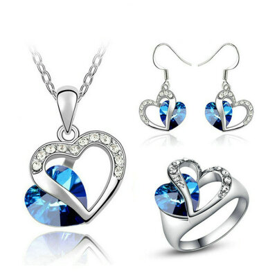 

Yoursfs® 18K White Gold Plated Love in Ocean Heart Necklace and Earring and Ring Set Use Austrian Crystal Bridal Jewelry Set