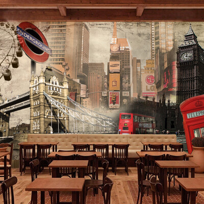 

Custom photo wallpaper European style retro British building mural Cafe sofa background wallpaper mural