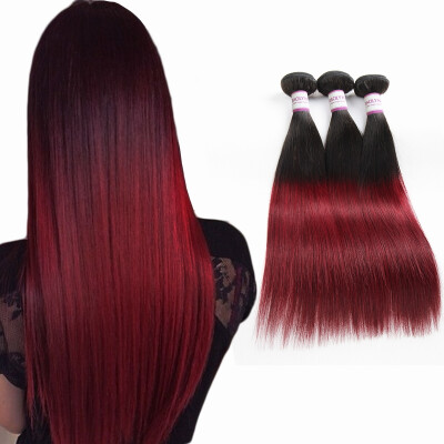 

Ombre Brazilian Hair Straight 3 Bundles 1B Burgundy Brazilian Virgin Hair Straight Dark Red Human Hair Extensions