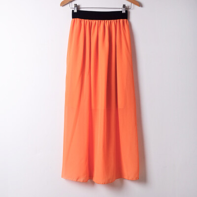 

Women Casual Solid Color Long Dress Elastic waist large size chiffon half-length skirt dress L04