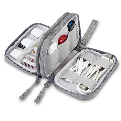

BUBM QYR data cable storage bag headset storage box U shield U disk network wallet mini portable compact gray double layer