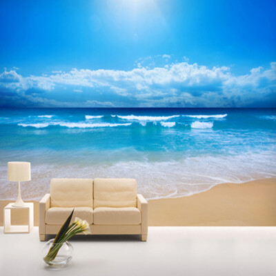 

Custom Wall Mural Wallpaper For Walls 3 D Blue Sky Ocean Beach Non-woven Printed Wallpaper Living Room Bedroom Photo Wall Paper