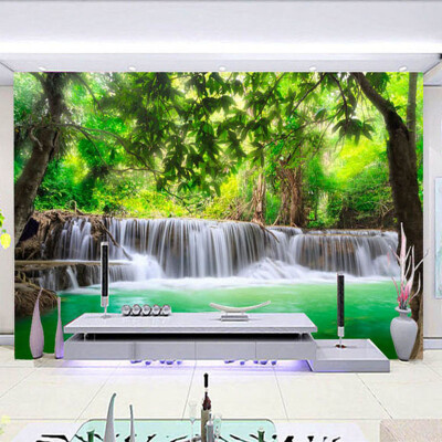 

HD Forest River Waterfall Backdrop Decorative Wall Painting 3D Stereo Straw Texture Mural Living Room Dining Room Wallpaper Roll