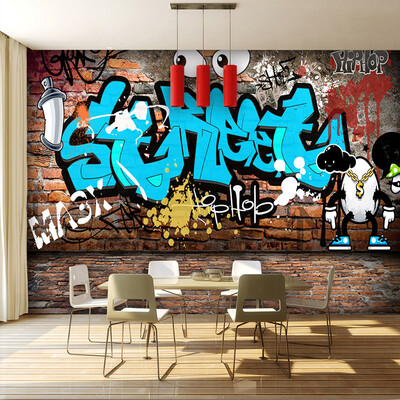 

3D Stereo Street Graffiti Brick Wallpaper Children Cartoon Kids Bedroom KTV Bar Restaurant Cafe Backdrop Wall Mural Home Decor