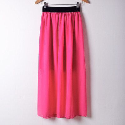 

Women Casual Solid Color Long Dress Elastic waist large size chiffon half-length skirt dress L04