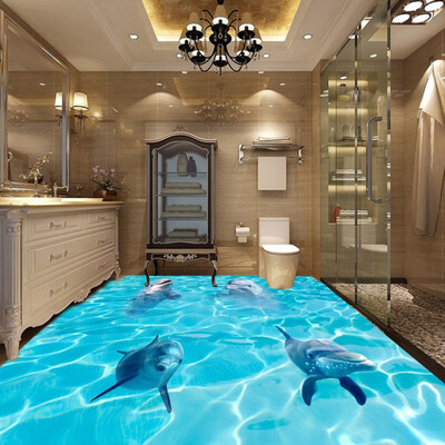 

Free shipping custom 3d floor stickers painted marine world dolphin waterproof self-adhesive photo wallpaper mural 250cmx200cm