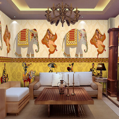 

Custom 3d mural 3D large mural Southeast India style Thai elephant theme restaurant hotel room wallpaper mural