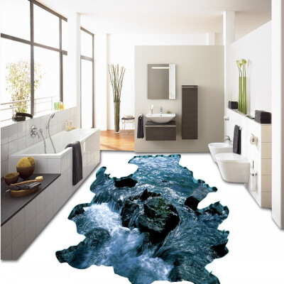 

Free Shipping mountain streams water brick floor wallpaper shopping mall hall waterproof self-adhesive floor mural 250cmx200cm