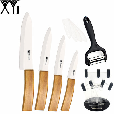 

XYj Zirconia Ceramic Knife Set Multifunctional Peeler 3" 4" 5" 6" White Blade Bamboo Handle Kitchen Knives Kit With Knife Holder