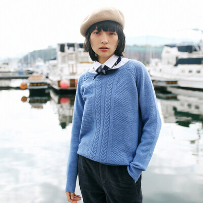 

And with pure Raincun C6149 thin section sweater women retro spring&autumn set bf wind sweater female wild college blue  C6149L0L