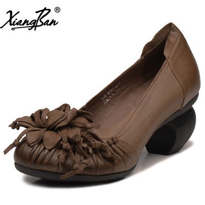 

Xiangban elegant Genuine Leather women pumps shoes sheepskin high-heeled shoes thick with women vintage shoe ladies heels pumps