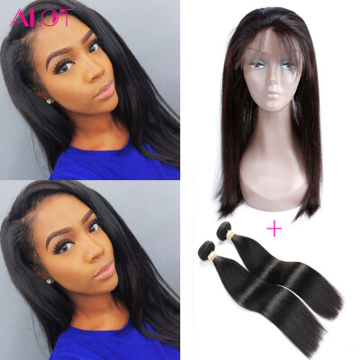 

Alot 360 Lace Frontal With Bundles Brazilian Virgin Hair Straight With Frontal 360 Lace Frontal Closure With 2 Bundles