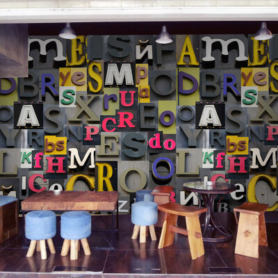 

3D photo wallpaper 3D stereo personality letters European Bar Cafe sofa backdrop mural wallpaper