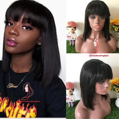 

150 density bang Lace Front Human Hair Wigs Bob Wigs With Baby Hair 150 Density Natural Hairline Brazilian Virgin Hair For Black
