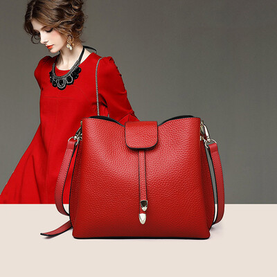 

PADIEOE shoulder bag handbags wild womens leather fashion large capacity bucket bag Messenger bag NB170988-3 red