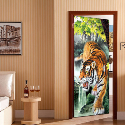 

3D Wallpaper PVC Self-Adhesive Waterproof Tiger Mural Photo Door sticker Living Room Home Decor Papel De Parede 77cmx200cm