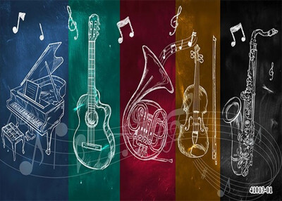 

3D photo wallpaper Korean art graffiti wallpaper concert instrument dance room background decoration mural wallpaper