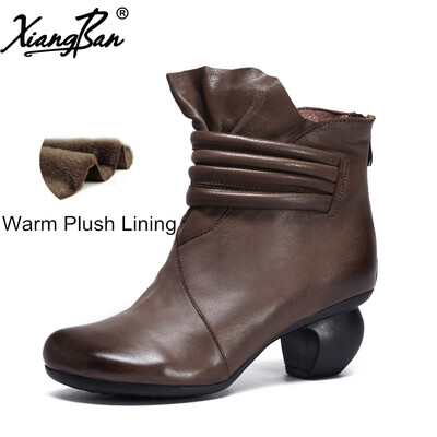 

Xiangban Female High Heeled Short Boots Winter Women Boots Short Plush Linin Warm Shoes ( Leather Pigskin Lining for Choice )