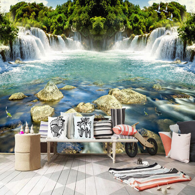 

Photo Wallpaper Custom 3D Stereo Waterfall Running Water Nature Landscape Mural HD Chinese Style Non-Woven Decor Papel De Parede