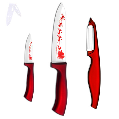 

XYj Ceramic Knife Set 3" 6" + Peeler Kitchen Knife Christmas Decorations For Home Gift Non Slip Red Handle Hot Cooking Tools