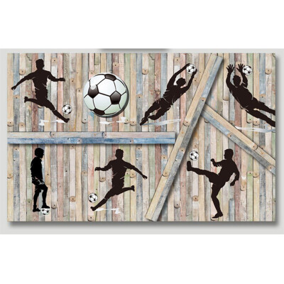 

Sports Themed Wall Mural Playing Football Wood Background Custom Modern Simple Painting Photo Wallpaper For Living Room TV Decor