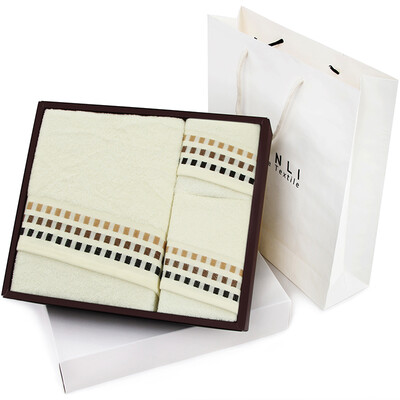 

Sanli bamboo fiber satin side style square towel towel hardcover gift box set of 3 gift bag beige
