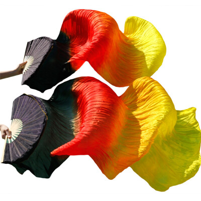 

2017 female high quality 100% silk veils Fans 1pcs left hand fans + 1pcs right hand fans Black+Red+Orange+Yellow