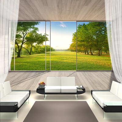 

Custom Wall Mural Non-woven Wallpaper 3D Space Extension Balcony Window Outdoor Forest Landscape Wall Painting Murales De Pared 70cm x 200cm
