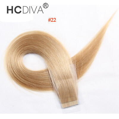 

HCDIVA 18 22 Tape Hair Virgin Human Hair Extensions Straight 20pcspack PU Tape In Hair Skin Weft 40gset Color 18 22 24 60