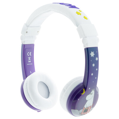 

BUDDYPHONES MOOMIN Cute Anime Kids Headphones Folding Headband Microphone Learning English Protection Listening Kids Birthday Gift Purple