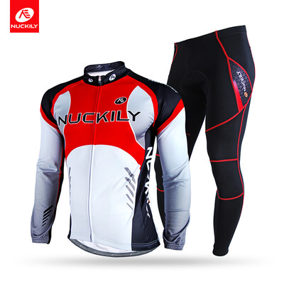 

NUCKILY Winter Bicycle Jersey Suit Mens Thermal Fleece Full Length Zipper Top With Tight Cycling Sport Apperal