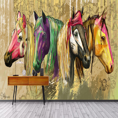 

Высокое качество Custom Wall Mural Обои Домашний декор Ретро 3D-ручная роспись Абстрактная живопись маслом для лошадей на холсте для гостиной