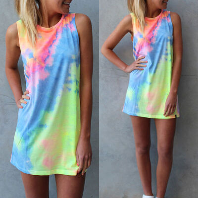 

CANIS@New Summer Sexy Women's Sleeveless Colorful Painted Casual Mini Dress