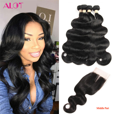 

Alot Hair Brazilian Virgin Hair Body Wave 4 Bundle with Lace Closure 44 inch 100 Real Unprocessed Human Hair Bundle with Closure