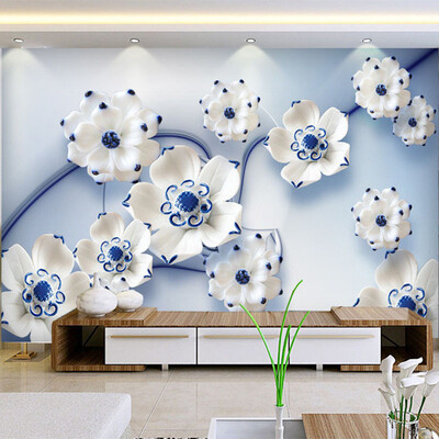 

Custom 3D Stereoscopic Blue Lotus Jade Carving TV Background Wall Mural Bedroom Wallpaper Designs Home Decor Wall Paper Murals