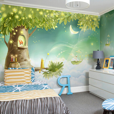 

Custom Cartoon Mural Wallpaper For Kids Cartoon Star Moon Tree Wall Mural Warm And Comfortable Photo Wallpaper Papel De Parede