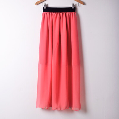 

Women Casual Solid Color Long Dress Elastic waist large size chiffon half-length skirt dress L04