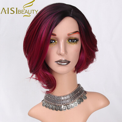 

AISI BEAUTY Синтетические парикикороткий ломбер Вино красные волосы для женщин 12 "Синтетические прямые волосы