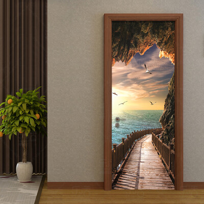 

3D Wallpaper Beautiful Seaside Landscape Photo Wall Door Mural Living Room Bedroom Creative DIY Door Sticker PVC 77cmx200cm