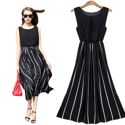 

Lovaru ™2015 NEW HOT SALE casual sleeveless striped summer street snap style o-neck mid calf elegant women's party dresses