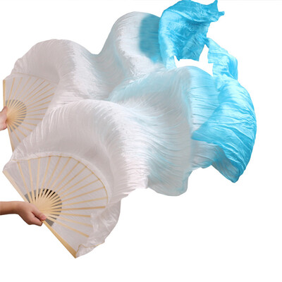 

1 Pair Dance Fans Bamboo Ribs Natural Silk Stage Performance Props Dye Fans Belly Dance Silk Fan Whitelight TurquoiseTurquoise