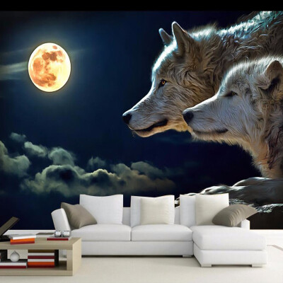 

Large Custom 3D Mural Wallpaper Under The Moonlight Wolf Wall Decor Paper Living Room Sofa Bedroom TV Background Photo Wallpaper