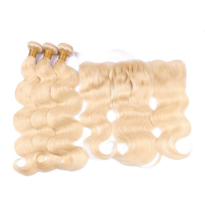 

613 Blonde Bundles With Frontal Body Wave Peruvian Virgin Hair With Closure 134 Lace Frontal Weave Extensions