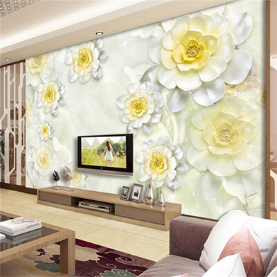 

Пользовательские обои 3D Mural Modern White Flower Stereo Relief Fresco Living Room Hotel Backdrop Wall Decor Обои для стен 3 D