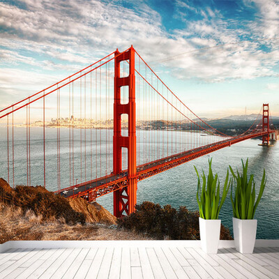 

Custom Mural Wallpaper For Wall 3D Embossed Landscape Modern Architecture Red Bridge Seascape Photo Wall Paper For Living Room